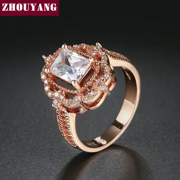 ZHOUYANG snubný Prsteň Pre Ženy, Luxusné Princezná Štýl vydlabaných Cubic Zirconia Rose Gold Color Darček Módne Šperky YG068