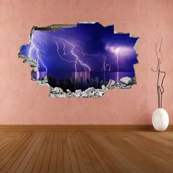 Búrky Blesk nad Morom Stenu Odtlačkový Nálepky nástenná maľba Plagát, Tlač Umenie Home Office Dekor CF25