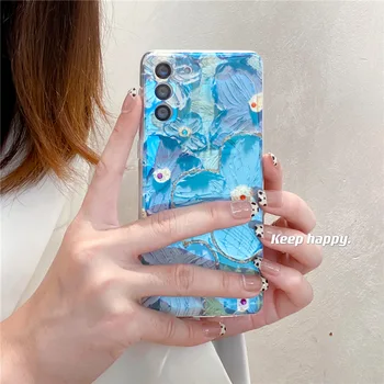 Farba Kvetu obal pre Samsung S21 S20ultra S21plus Note20ultra Modré Svetlo Drahokamu Mäkkej Gumy All Inclusive Ochranný Kryt