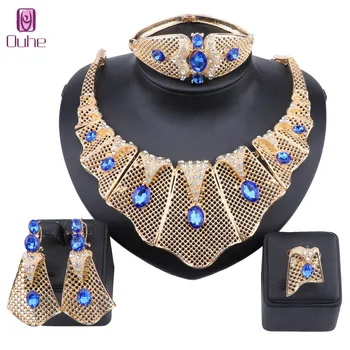 Dubaj Elegantné Svadobné Šperky Sady Zlatá Farba Náhrdelník pre Ženy Afriky Svadobné Náramok Náušnice, Prstene, Šperky Set
