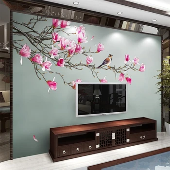 welyu Vlastnú tapetu 3d nástenná maľba moderný minimalistický nová Čínska ručne maľované kvet, vták kvet magnólie pozadí steny обои