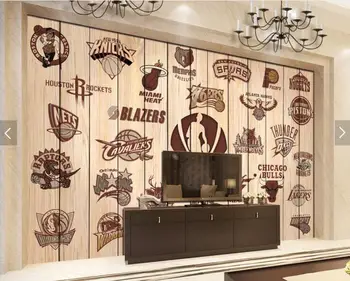 Vlastné basketbal tapetu, tím logo tímu logo dreva stene obývacej izby bar KTV reštaurácia tapetu pozadia 2
