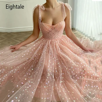 Eightale Ružový Ples Šaty s potlačou Sŕdc-Line Krátke Večerné Šaty Špagety Popruh Strany Celebrity šaty na Promócie