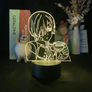 Akrylových 3d Lampa Anime Čiernom Butler pre Spálňa Decor Nočné Svetlo Deti Narodeninám Miestnosť, Stolná Led Svetlo Manga Farby